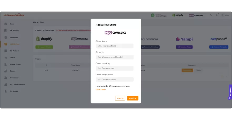 Go to Add My Store Section and Connect