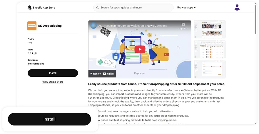 Install the AK Dropshipping App