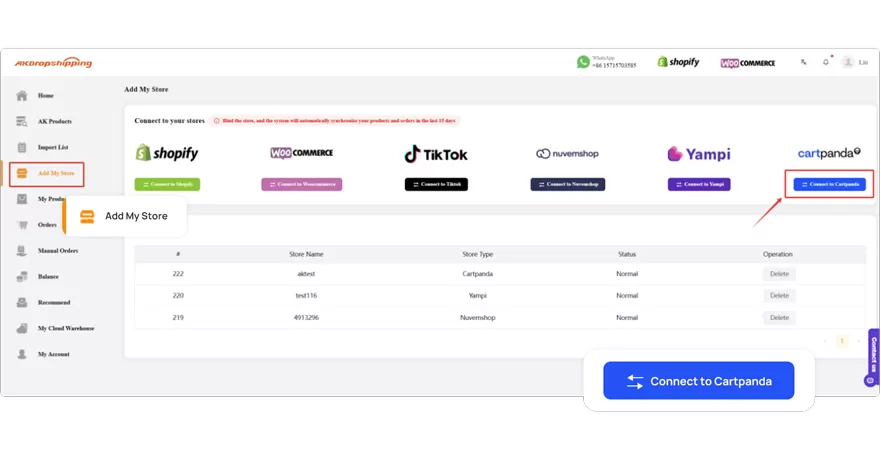 Open the Store Integration Page